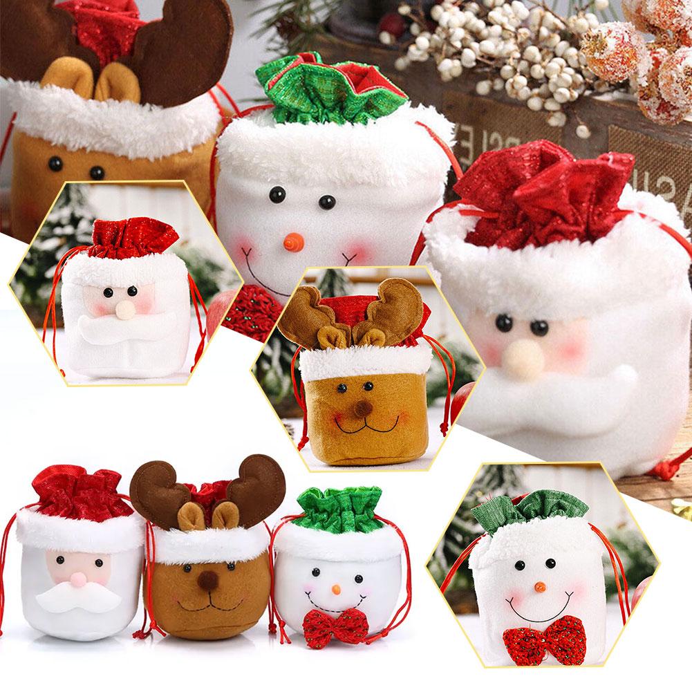 thumbnail image 2 of SGACAI Bolsa de regalo de Navidad Bolsa de dulces de manzana Bolsa de Papá Noel Muñeco de nieve Alce Bolsa de mano con cordón )▲, 2 of 7