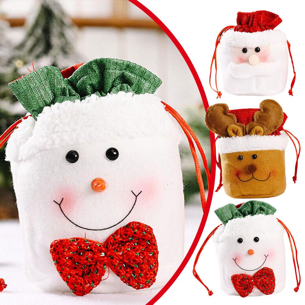 thumbnail image 3 of SGACAI Bolsa de regalo de Navidad Bolsa de dulces de manzana Bolsa de Papá Noel Muñeco de nieve Alce Bolsa de mano con cordón )▲, 3 of 7