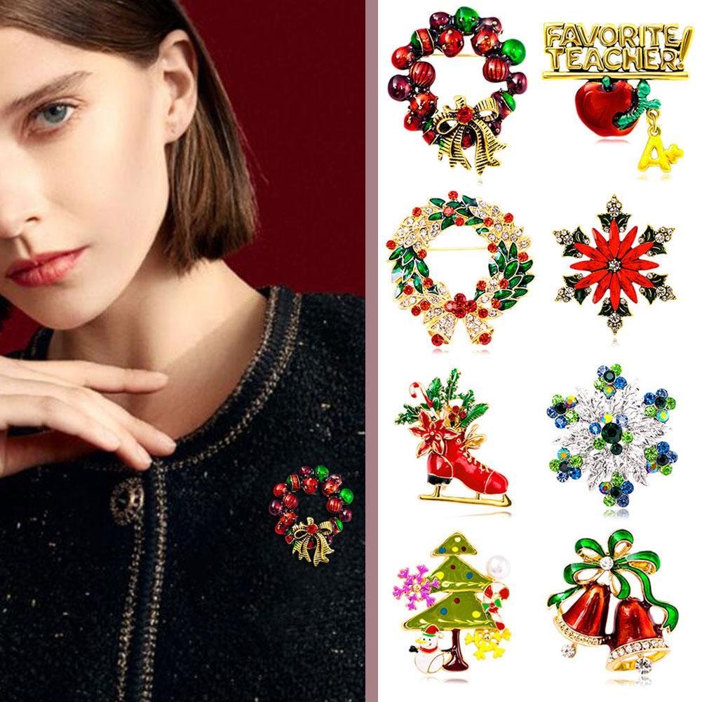 thumbnail image 3 of Ruifaya ☮Broche de copo de nieve navideño brillante con delicados diamantes de imitación para mujer, 3 of 7