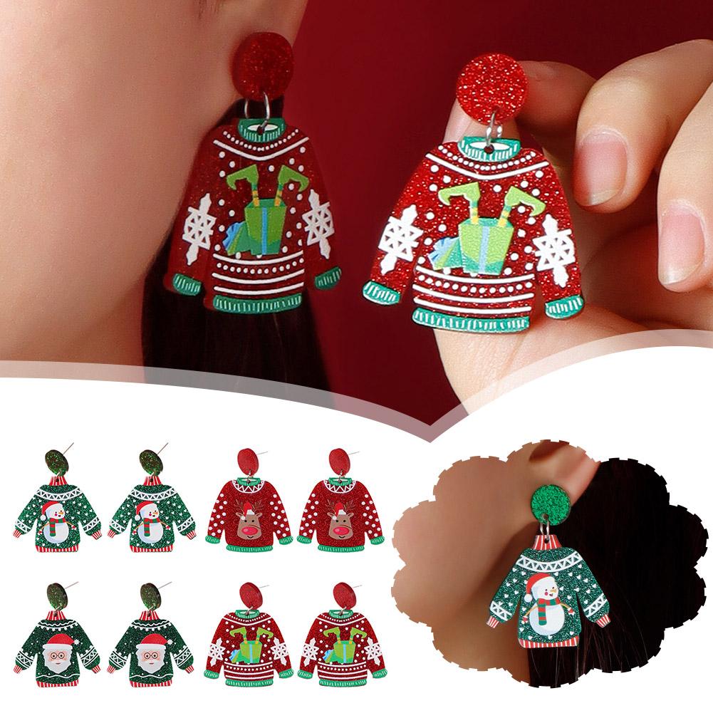 thumbnail image 2 of Wartleves Pendientes navideños calientes Lazo creativo Pendientes navideños de cuentas rojas Serie navideña, 2 of 7