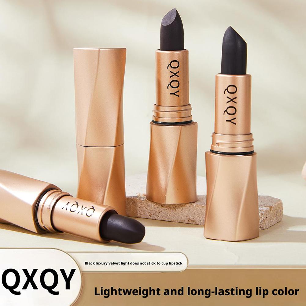 thumbnail image 3 of Ruifaya Lápiz labial negro mate suave brillo labial 3,7 g taza antiadherente de larga duración, 3 of 7