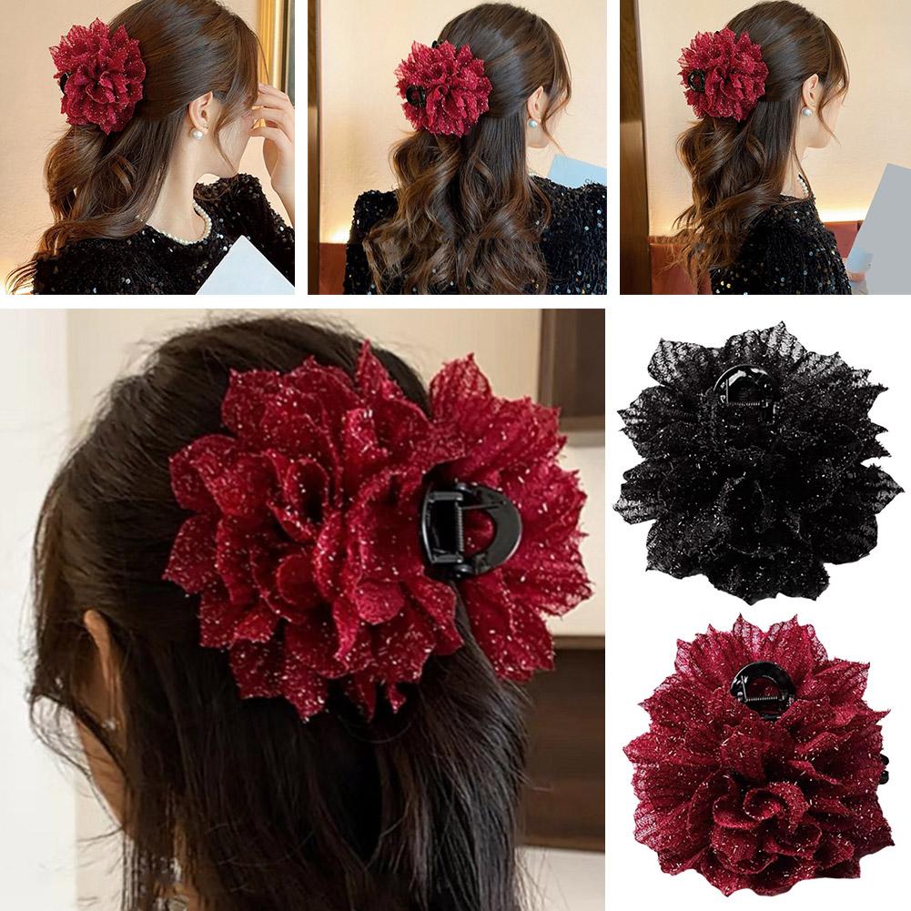 thumbnail image 4 of Wartleves Horquilla de flores 2024 Nueva pinza de flores de tul con lentejuelas y peonías, 4 of 7