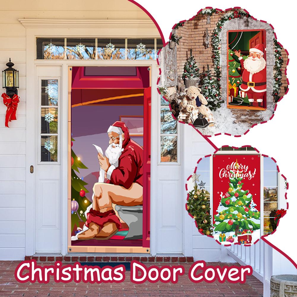 thumbnail image 3 of SGACAI Banner de cubierta de puerta navideña, decoración de puerta de entrada de Papá Noel, banner navideño, ¿vacaciones?, 3 of 7
