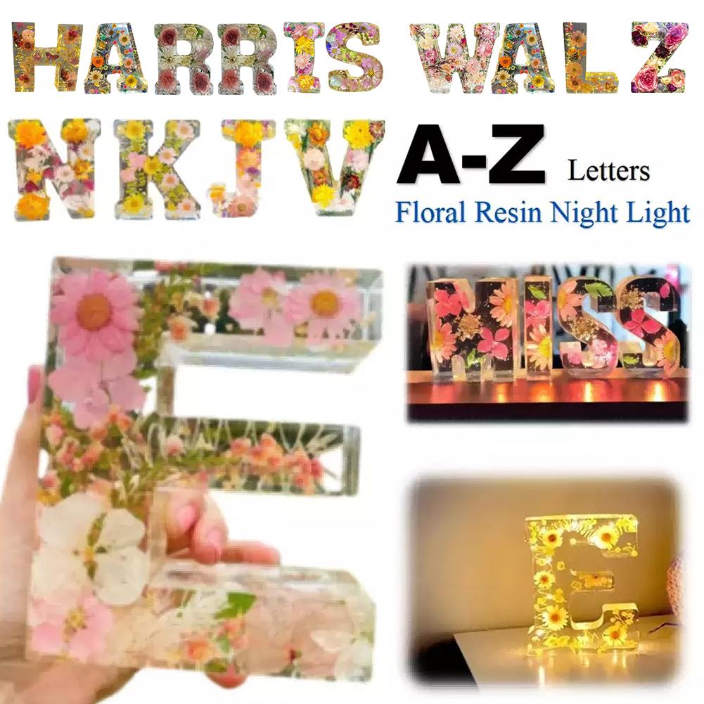 thumbnail image 4 of Wartleves Luz de noche de resina floral Wmool, letras de resina de flores prensadas con luz LED, luz LED de espejo con nombre personalizado, luz de noche LED con estampado de flores, lámpara de letras, 4 of 7