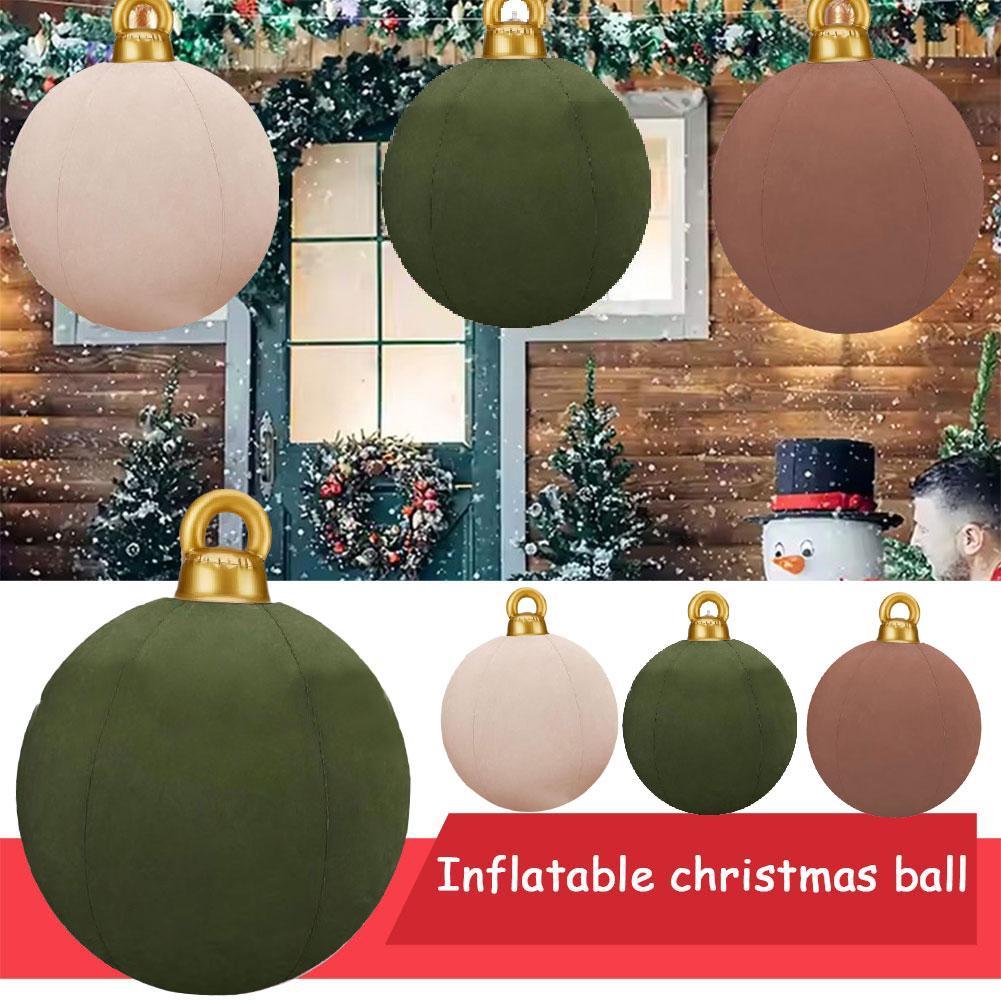 thumbnail image 2 of SGACAI Bolas navideñas inflables gigantes de terciopelo de 24 pulgadas, adornos navideños inflables de PVC flocados, grandes decoraciones navideñas para exteriores, adornos inflables gigantes para, 2 of 7