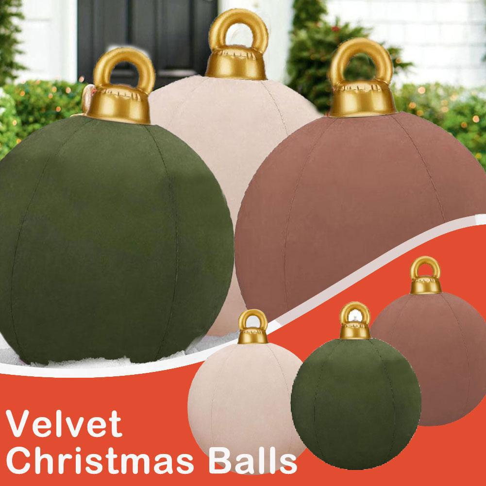 thumbnail image 3 of SGACAI Bolas navideñas inflables gigantes de terciopelo de 24 pulgadas, adornos navideños inflables de PVC flocados, grandes decoraciones navideñas para exteriores, adornos inflables gigantes para, 3 of 7