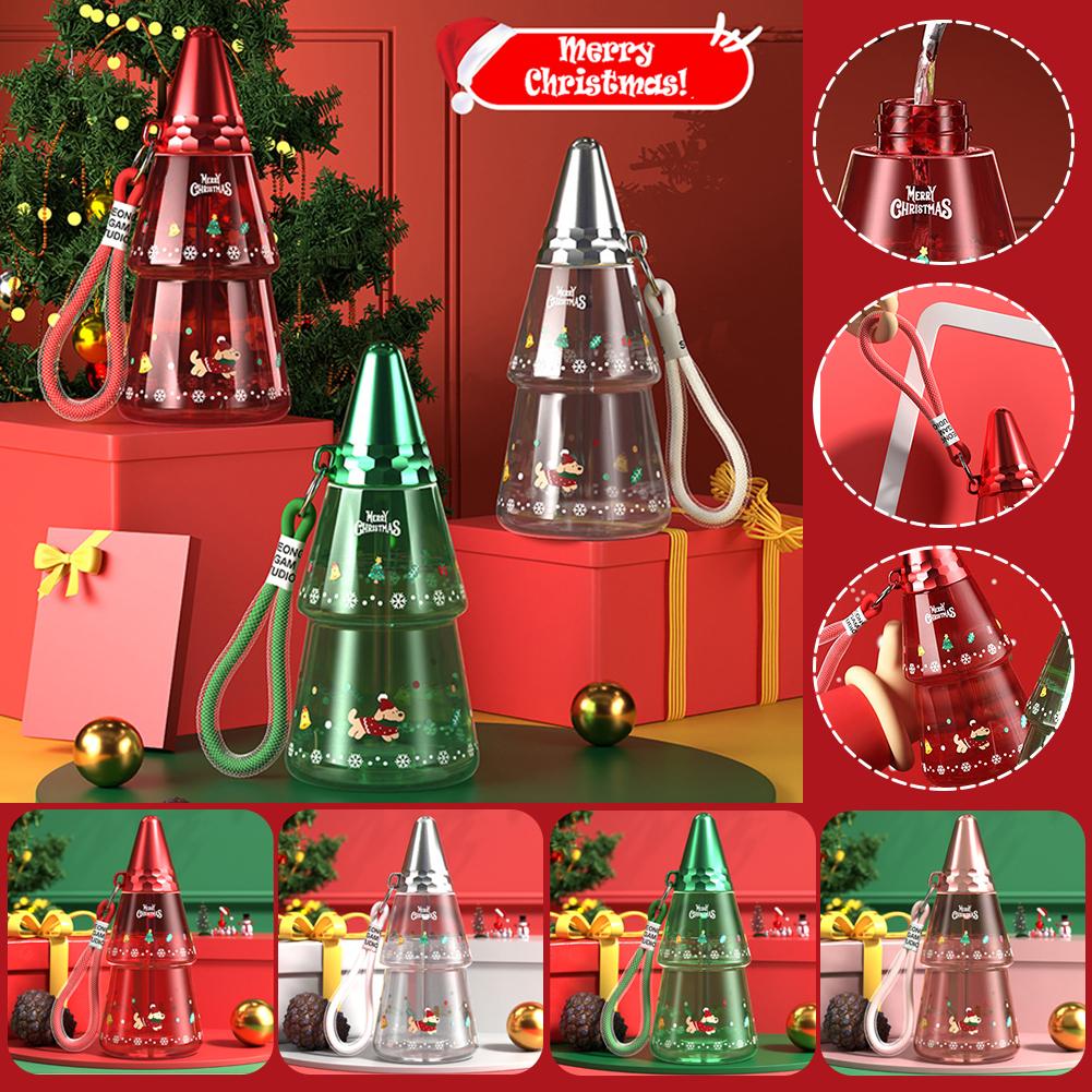 thumbnail image 2 of Ruifaya Suministros de decoración navideña, botella de agua con forma de árbol de Navidad, linda botella de agua con forma de árbol de Navidad, vasos reutilizables con forma de árbol de Navidad y pa, 2 of 7