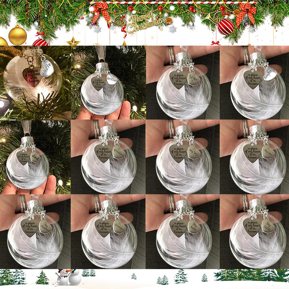 thumbnail image 3 of SGACAI Adorno colgante navideño conmemorativo con forma de bola de plumas transparente, adorno conmemorativo con la palabra "Tengo un ángel en el cielo", adorno colgante para árbol de Navidad, rega, 3 of 7