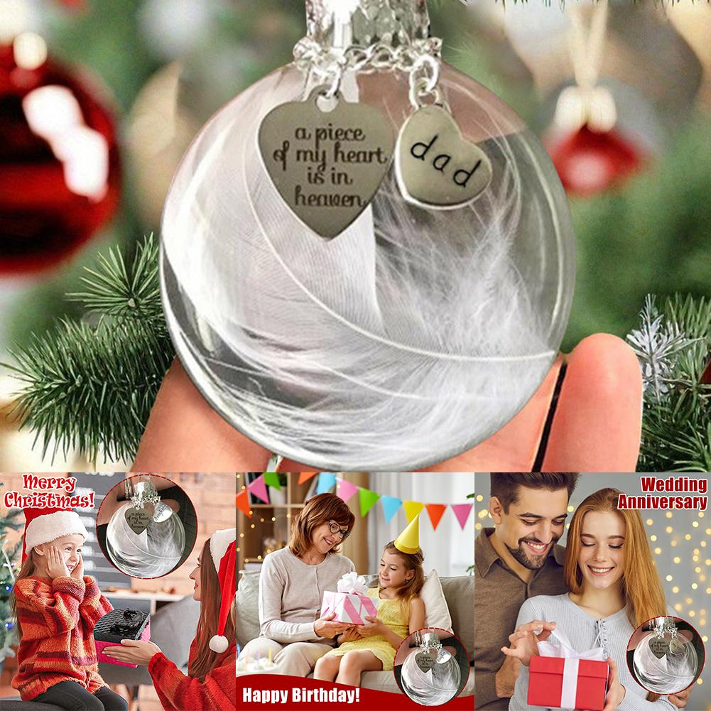 thumbnail image 2 of SGACAI Adorno colgante navideño conmemorativo con forma de bola de plumas transparente, adorno conmemorativo con la palabra "Tengo un ángel en el cielo", adorno colgante para árbol de Navidad, rega, 2 of 7