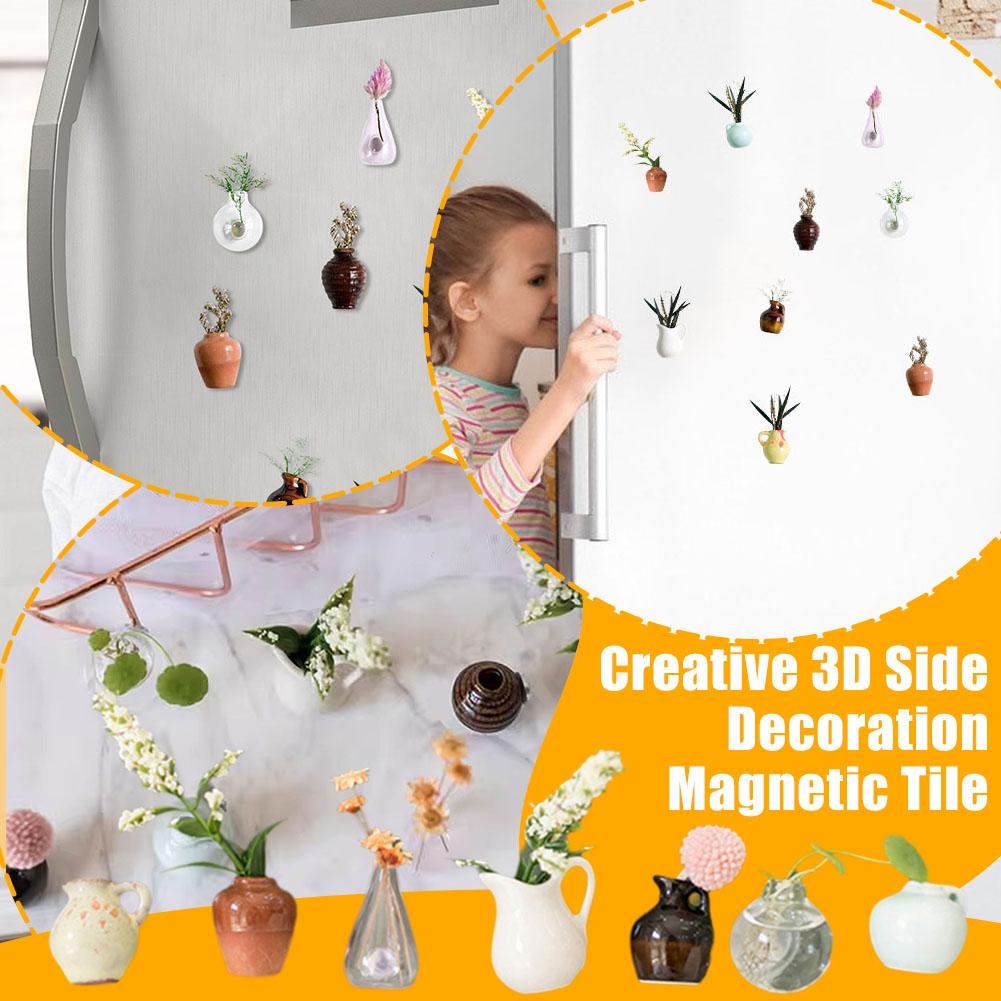 thumbnail image 2 of SGACAI Imanes decorativos para refrigerador, imanes de cerámica, minijarrones, flores, decoración de cocina, paquete de 5, 2 of 7