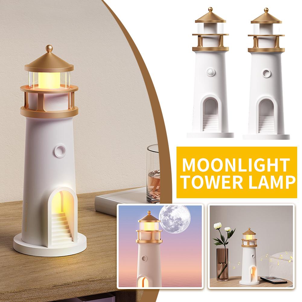thumbnail image 3 of Wartleves Lámparas de mesa HFLWYWD, luz de lectura LED con forma de faro, sensor de cuerpo humano, control remoto, control por Bluetooth, linterna náutica con luces LED, centro de mesa, decoración cos, 3 of 7