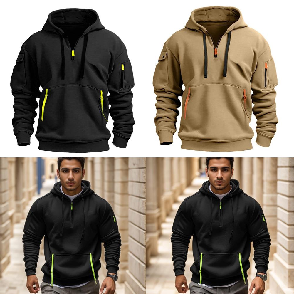 thumbnail image 2 of Ruifaya Sudadera táctica con cremallera para hombre, resistente al viento y a la abrasión, con múltiples bolsillos GXV, 2 of 7