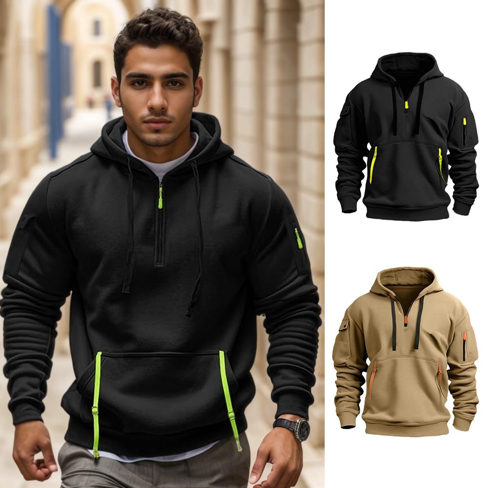 thumbnail image 3 of Ruifaya Sudadera táctica con cremallera para hombre, resistente al viento y a la abrasión, con múltiples bolsillos GXV, 3 of 7