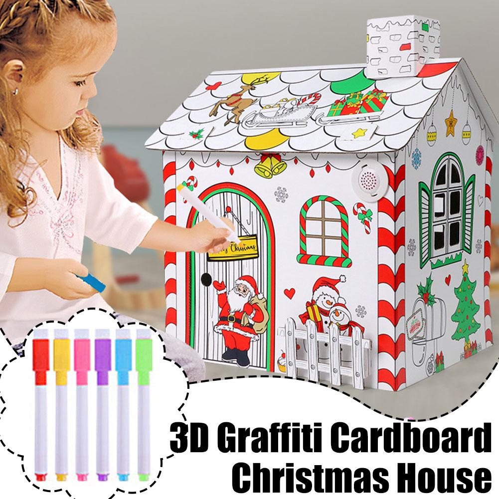 thumbnail image 3 of SGACAI Casita de juegos navideña para colorear, casa de cartón para colorear para niños, casa de tamaño natural, 3 of 7