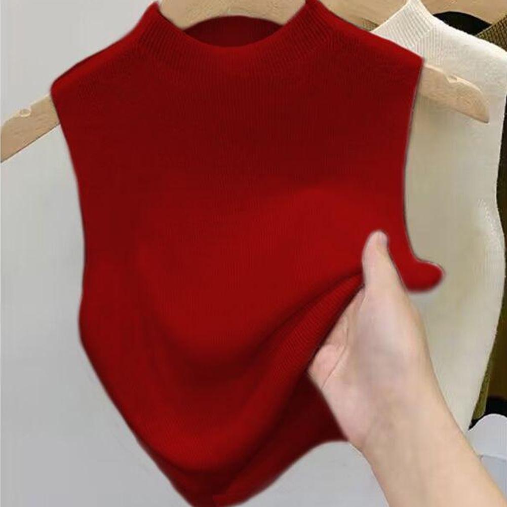 thumbnail image 5 of Ruifaya Camisola de punto para mujer, camiseta básica adelgazante, cuello medio alto, sin mangas, 5 of 7