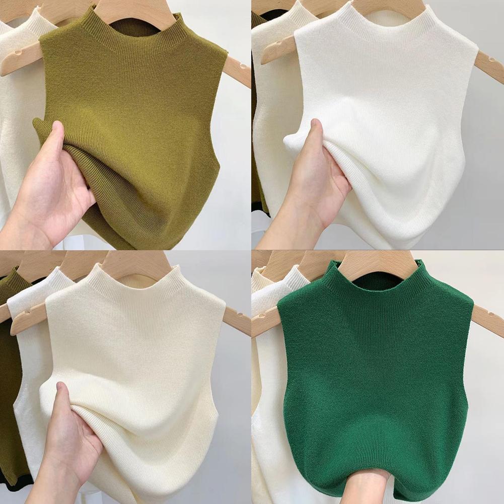 thumbnail image 3 of Ruifaya Camisola de punto para mujer, camiseta básica adelgazante, cuello medio alto, sin mangas, 3 of 7