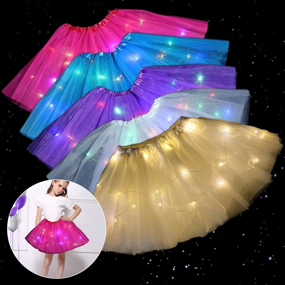 thumbnail image 2 of Ruifaya Faldas tutú para niñas con luces LED brillantes de Rtyweth con luz de neón, vestido corto de princesa para ballet, baile, hada, regalo de fiesta para niños, disfraz, 2 of 7