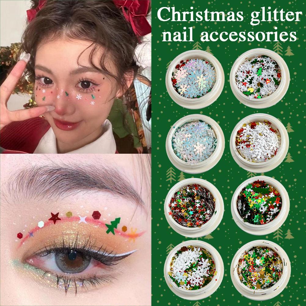 thumbnail image 4 of Ruifaya Pegatinas para la cara con lentejuelas y copos de nieve navideños para decoración de uñas, accesorios para hacer tú mismo con purpurina y estrellas ↘, 4 of 7