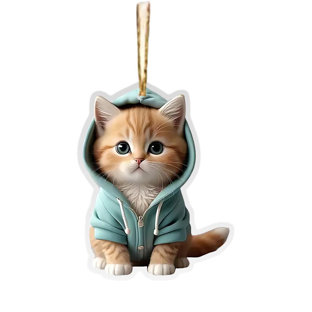 thumbnail image 4 of SGACAI Adornos navideños divertidos de gato, adorables adornos colgantes de gato en motocicleta para la decoración del árbol de Navidad, colgante decorativo de gato acrílico 2D para árbol de Navida, 4 of 7