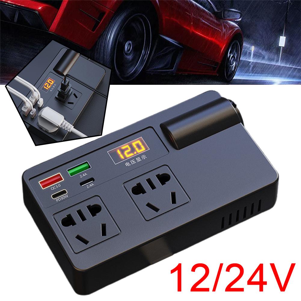 thumbnail image 2 of Wartleves Inversor de corriente para automóvil de 120 W, CC de 12/24 V a 220 V CA, PD, 30 W, USB-C, doble, nuevo en EE. UU., 2 of 7