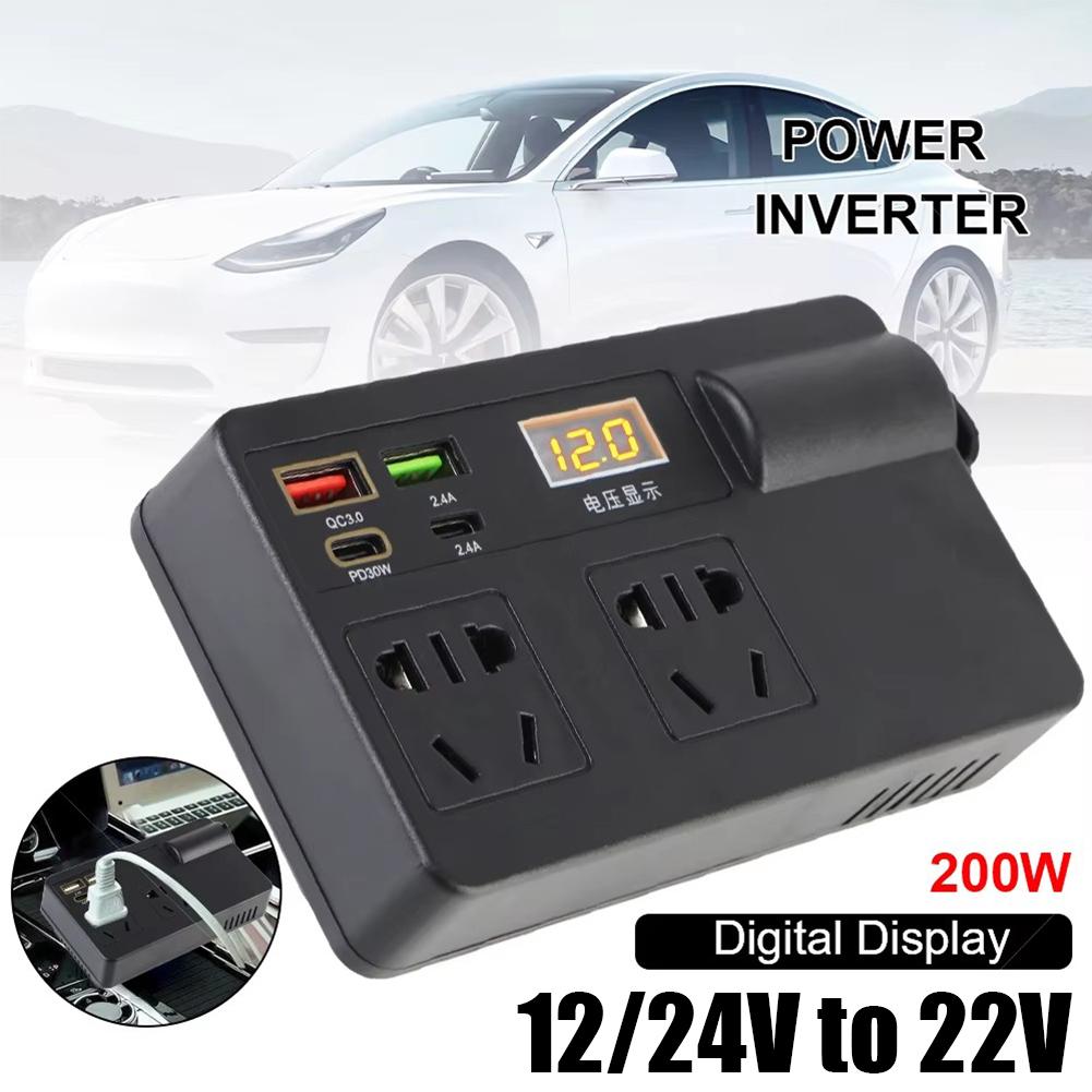 thumbnail image 4 of Wartleves Inversor de corriente para automóvil de 120 W, CC de 12/24 V a 220 V CA, PD, 30 W, USB-C, doble, nuevo en EE. UU., 4 of 7