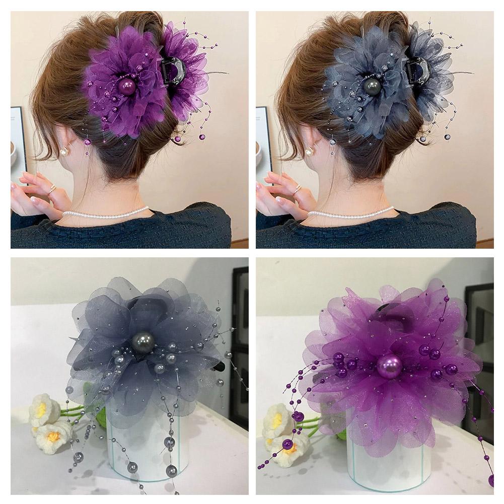 thumbnail image 3 of SGACAI Horquilla de flores con borlas de peonías y pinza para el pelo con forma de tiburón esponjoso para Año Nuevo, 3 of 7