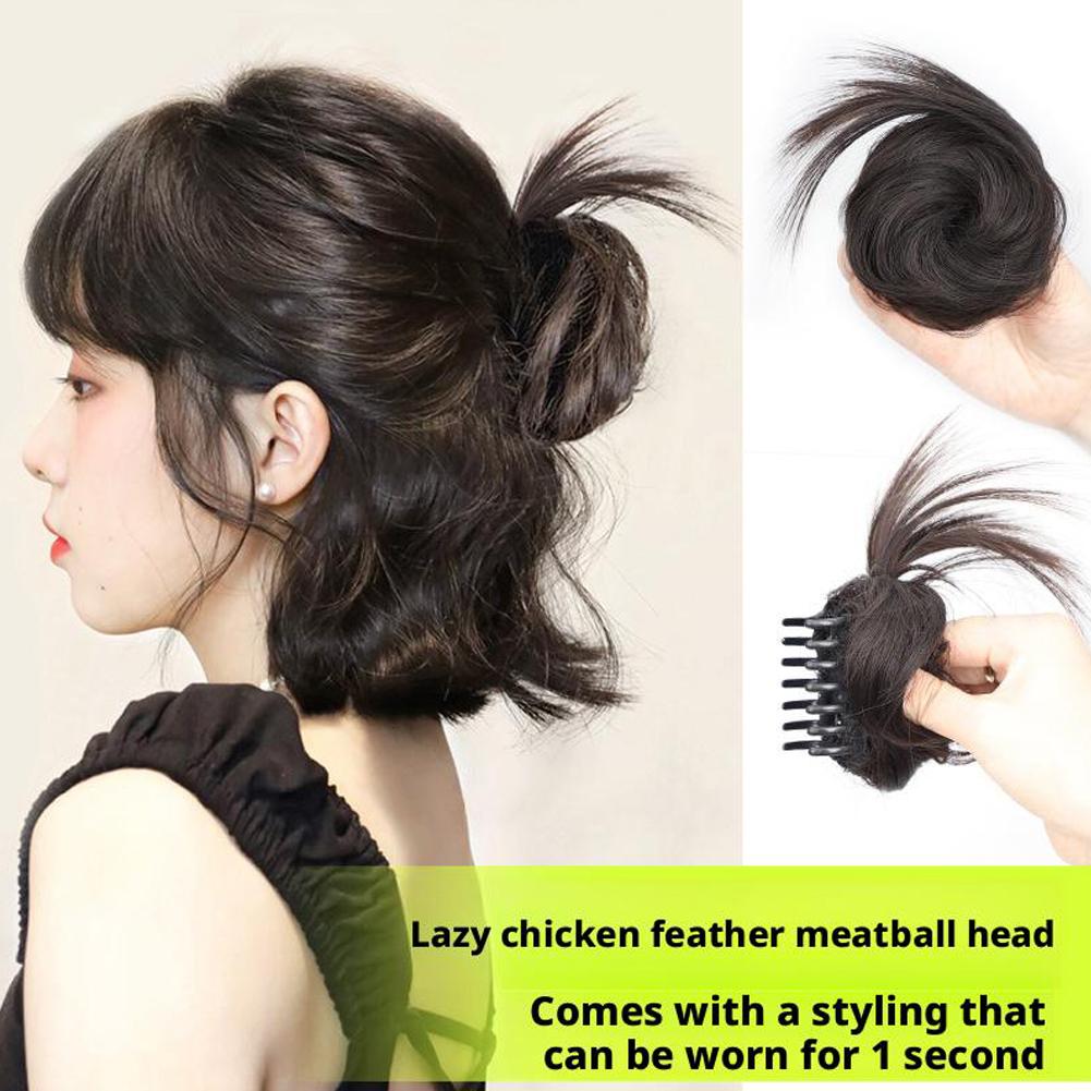 thumbnail image 3 of Ruifaya Peluca con clip en forma de bola, pieza de cabello desordenado con forma de albóndiga, peinado casero, lote de cabello regordete F4, 3 of 7
