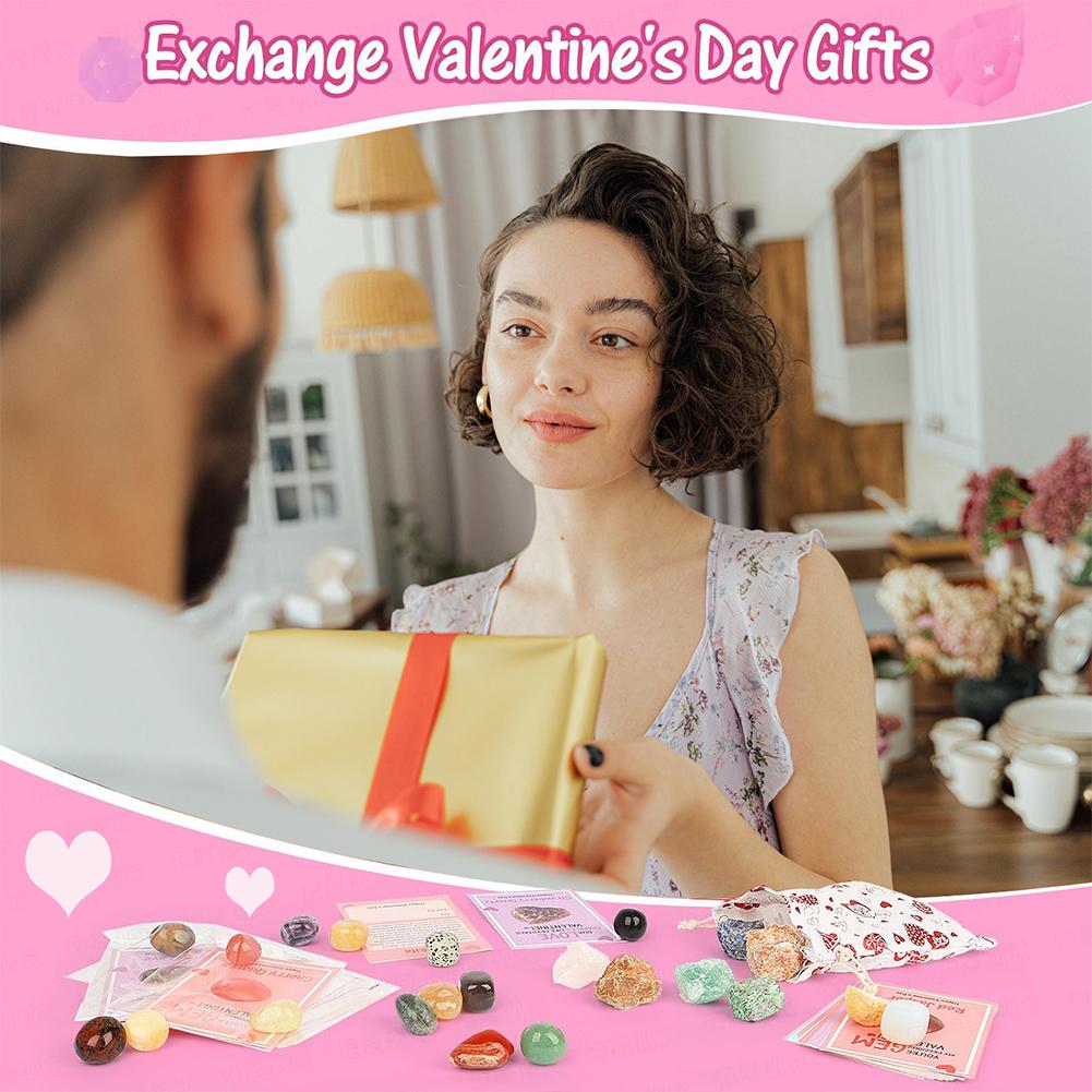 thumbnail image 3 of Ruifaya Regalos para el día de San Valentín: paquete de 24 tarjetas de San Valentín con piedras de cristal naturales, 3 of 7