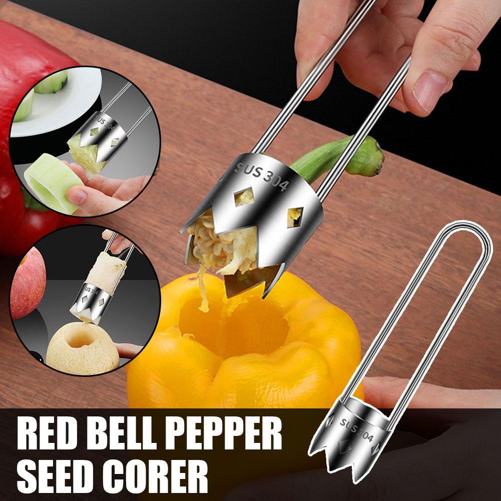 thumbnail image 2 of Ruifaya Descorazonador de semillas de pimiento rojo, descorazonador de frutas de acero inoxidable, cortador de pimientos rojos♯, 2 of 7