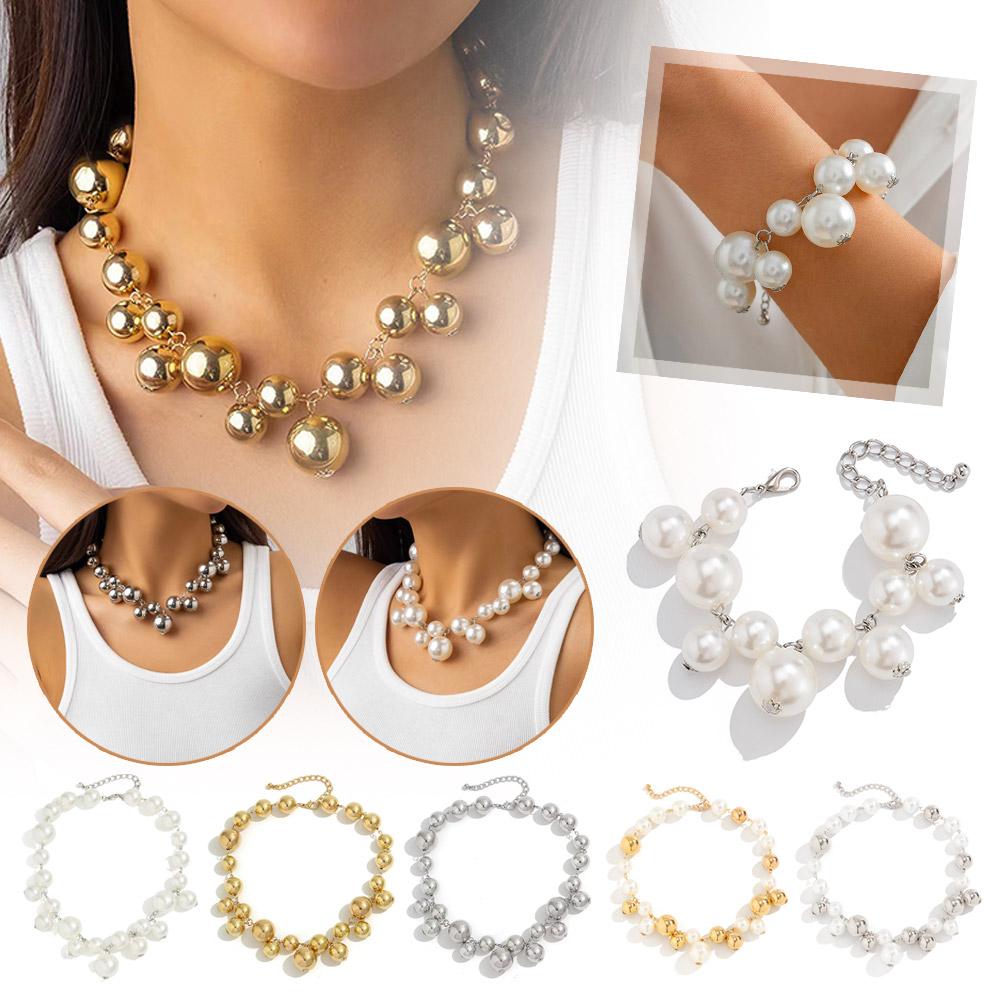 thumbnail image 2 of SGACAI Collar corto de cuentas grandes exageradas para mujer, diseño minimalista, lote P7, 2 of 7