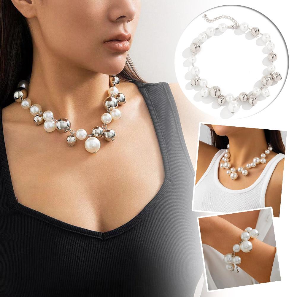thumbnail image 3 of SGACAI Collar corto de cuentas grandes exageradas para mujer, diseño minimalista, lote P7, 3 of 7