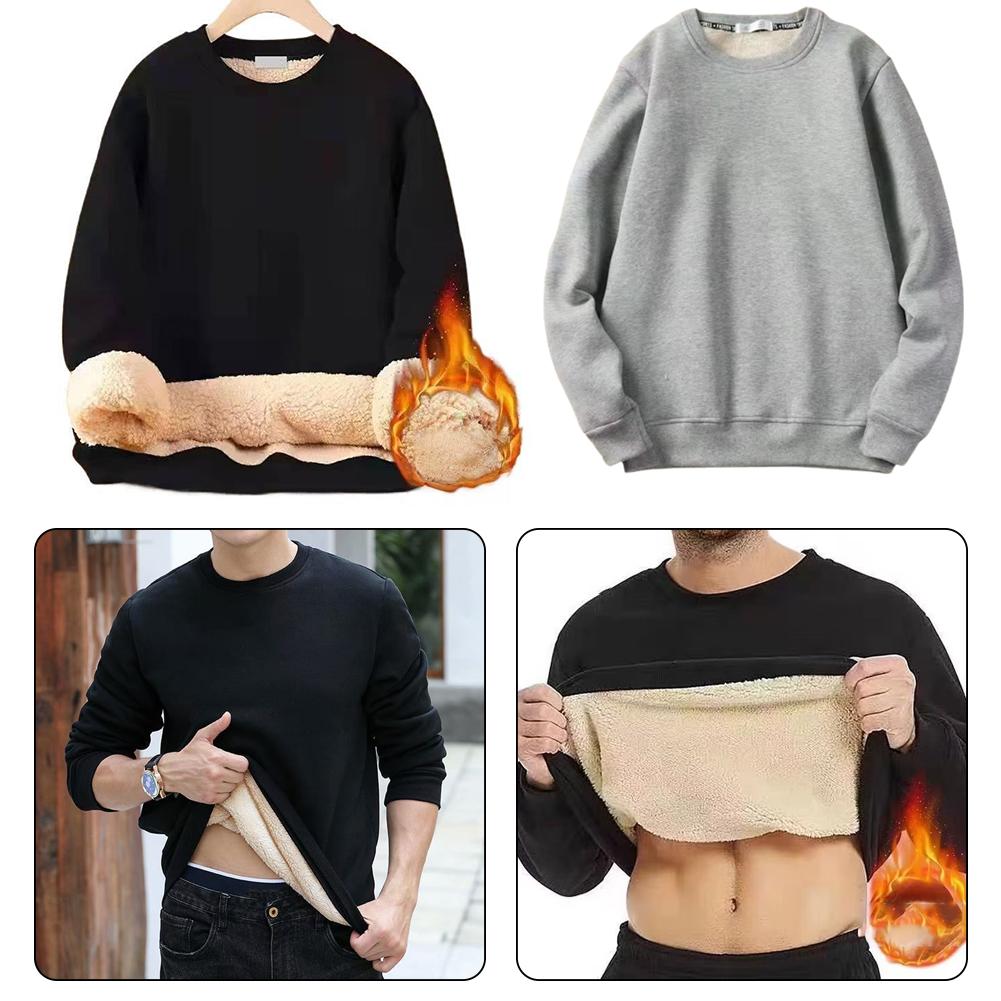 thumbnail image 2 of SGACAI Suéter para hombre, jersey de manga larga, cuello redondo, cálido, forro polar de cordero grueso., 2 of 7