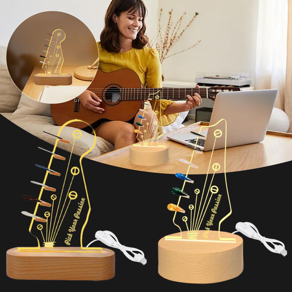 thumbnail image 4 of Ruifaya Estante de almacenamiento de paletas de guitarra de madera Luz acrílica Regalo creativo Luz ✨s, 4 of 7
