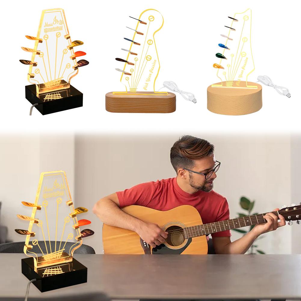 thumbnail image 3 of Ruifaya Estante de almacenamiento de paletas de guitarra de madera Luz acrílica Regalo creativo Luz ✨s, 3 of 7