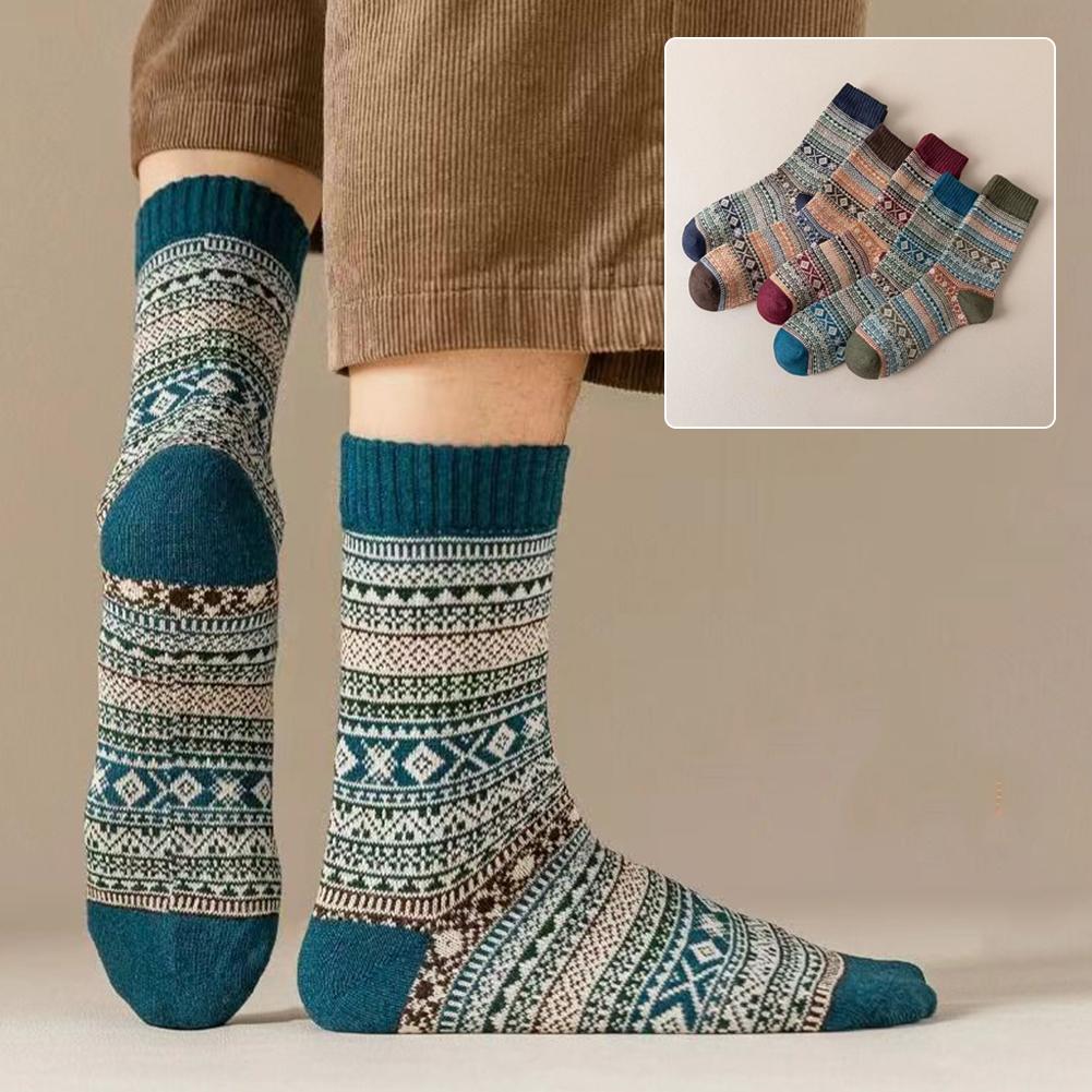 thumbnail image 2 of SGACAI Calcetines gruesos para hombre, estilo étnico retro, de alta calidad, cálidos y transpirables para invierno, B0, 2 of 7
