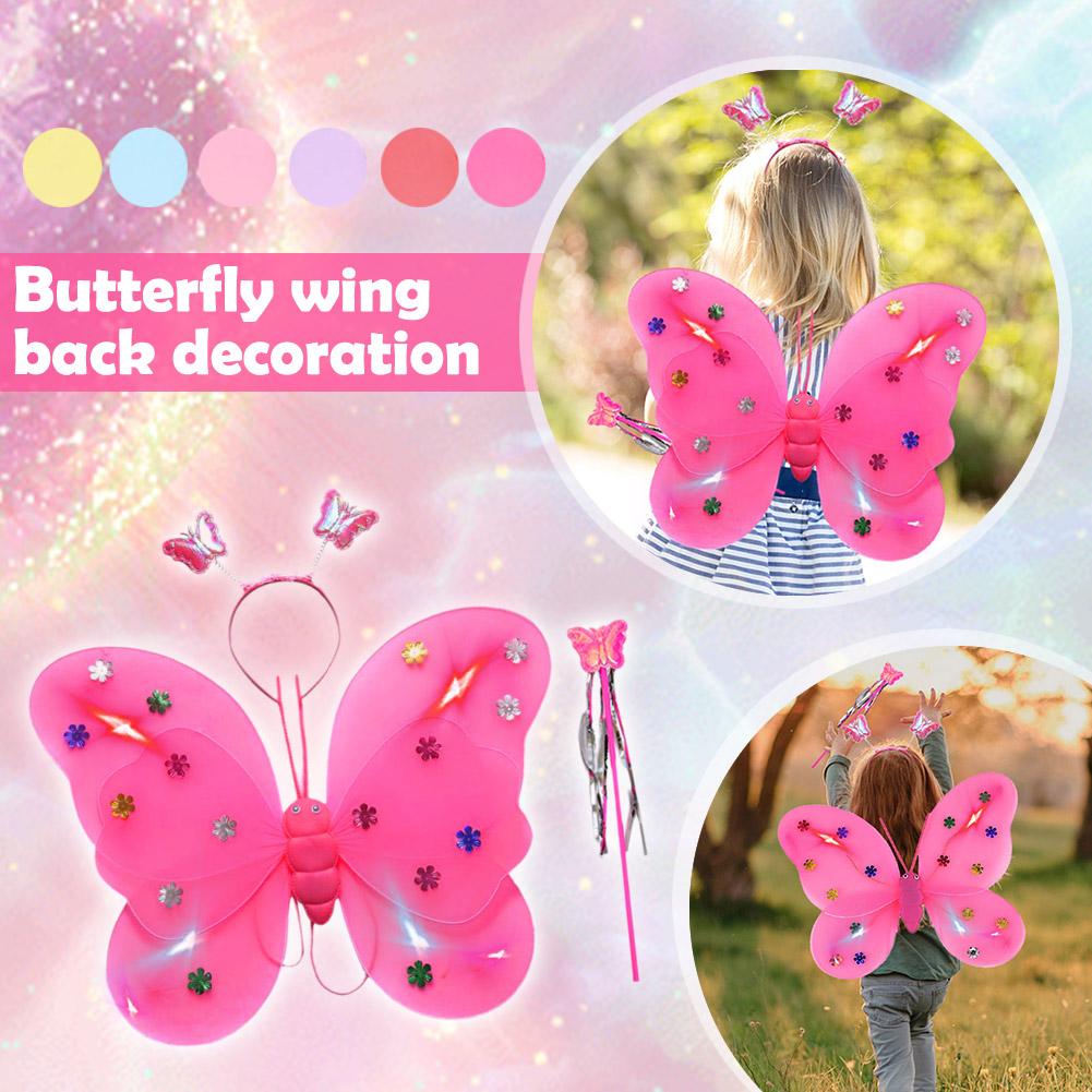 thumbnail image 2 of Ruifaya Conjunto de disfraz de princesa con alas de hada y mariposa LED, disfraz de hada para niñas, brillante con diadema de hada y varita de mariposa para disfraz., 2 of 7
