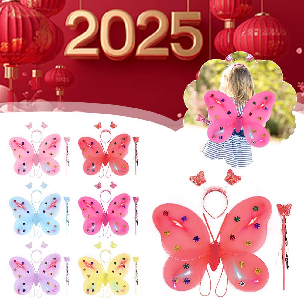 thumbnail image 3 of Ruifaya Conjunto de disfraz de princesa con alas de hada y mariposa LED, disfraz de hada para niñas, brillante con diadema de hada y varita de mariposa para disfraz., 3 of 7