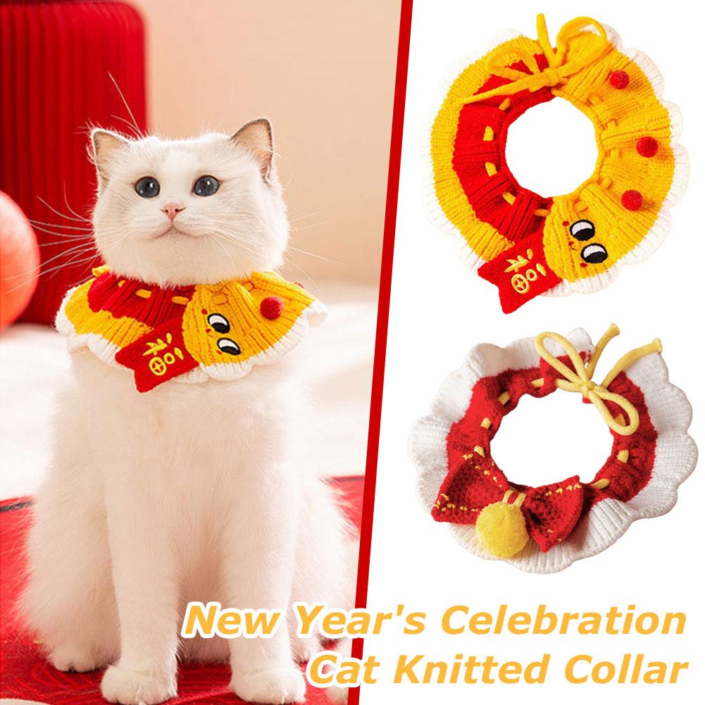 thumbnail image 2 of Wartleves Collar de punto para gato de Nochevieja, collar tejido a mano, baberos para mascotas, Hot W9, 2 of 7