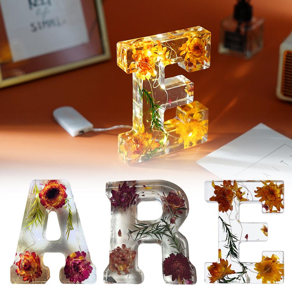 thumbnail image 3 of Wartleves Luz de noche de resina floral Wmool, letras de resina de flores prensadas con luz LED, luz LED de espejo con nombre personalizado, luz de noche LED con estampado de flores, lámpara de letras, 3 of 7