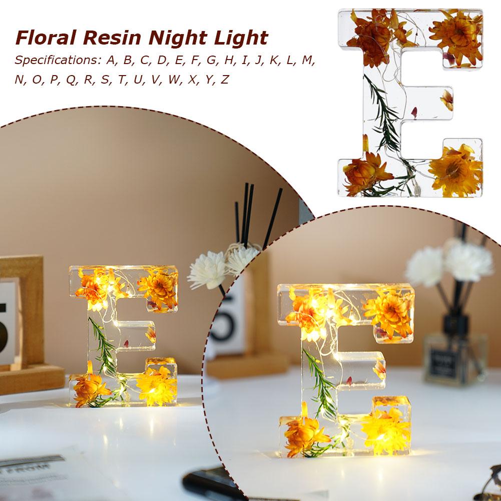 thumbnail image 5 of Wartleves Luz de noche de resina floral Wmool, letras de resina de flores prensadas con luz LED, luz LED de espejo con nombre personalizado, luz de noche LED con estampado de flores, lámpara de letras, 5 of 7