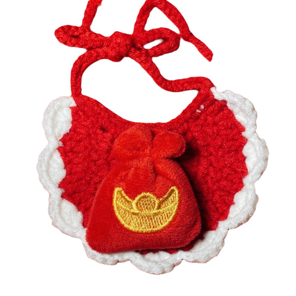 thumbnail image 4 of SGACAI Babero de punto rojo para mascotas de Año Nuevo, para gatos y perros, tejido a mano, con cuello ajustable, 4 of 7