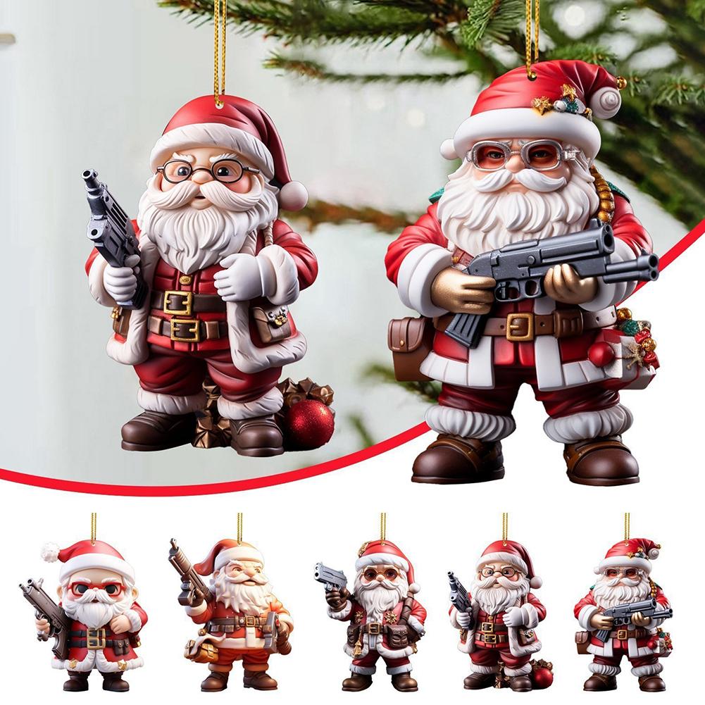 thumbnail image 3 of SGACAI Adornos para árbol de Navidad de Papá Noel, acrílico, ametralladora, decoración colgante I8, 3 of 7