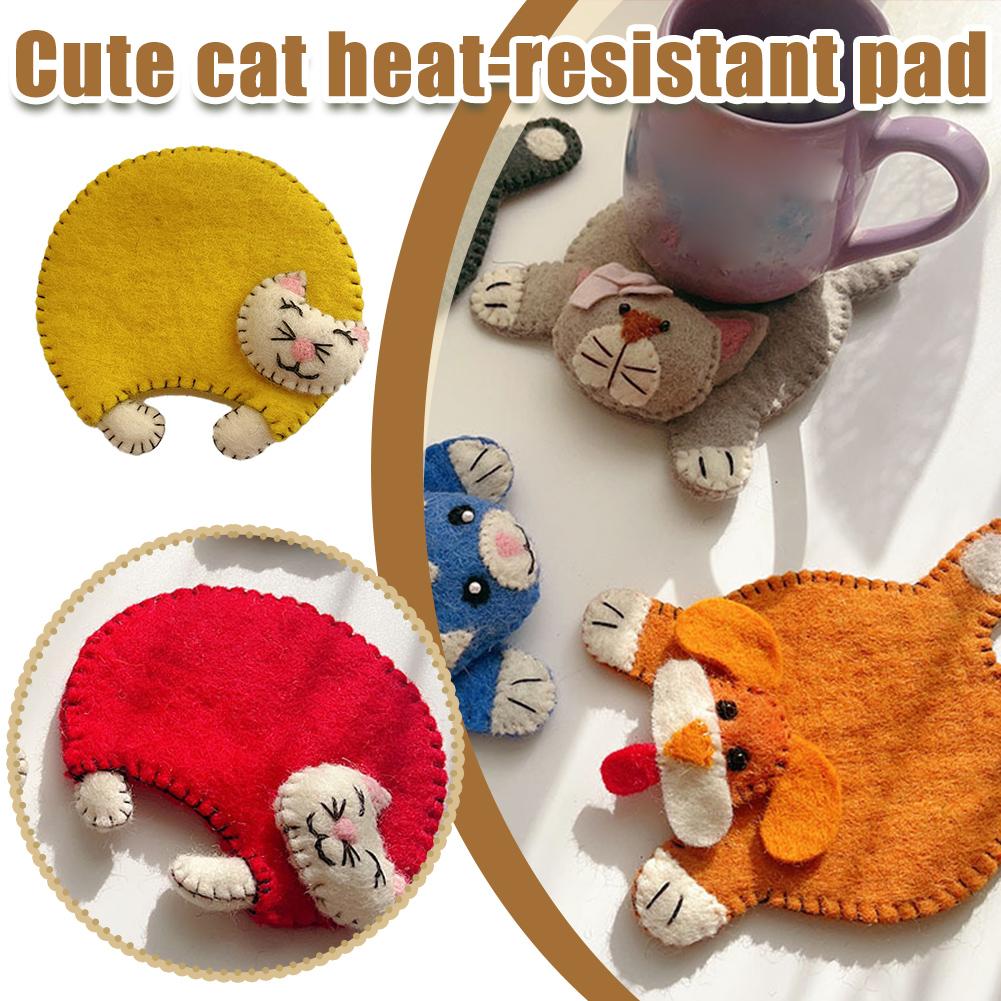 thumbnail image 2 of Ruifaya Juego de posavasos de fieltro de lana de animales de 1 pieza: posavasos de té de estilo de dibujos animados, posavasos de taza de café para mesa de Navidad, almohadillas de decoración de reg, 2 of 7