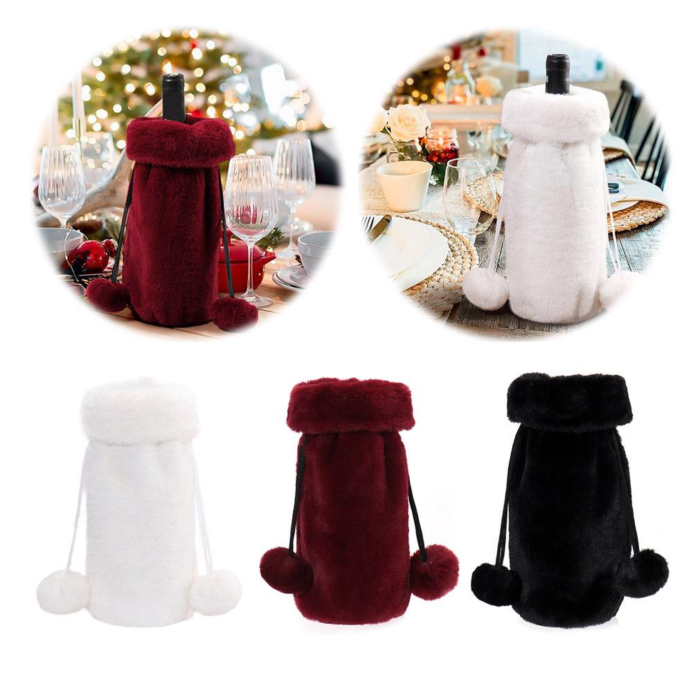 thumbnail image 4 of Ruifaya Bolsas para cubrir botellas de vino de Navidad Bolsas para cubrir botellas de vino de piel sintética Bolsas para cubrir botellas de Navidad con cordón ↔, 4 of 7