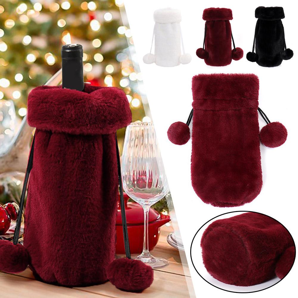 thumbnail image 2 of Ruifaya Bolsas para cubrir botellas de vino de Navidad Bolsas para cubrir botellas de vino de piel sintética Bolsas para cubrir botellas de Navidad con cordón ↔, 2 of 7