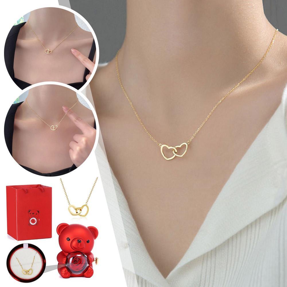 thumbnail image 2 of SGACAI Collar de corazón grabado con caja de regalo de oso rosa real, oso rosa eterno, regalos para mujeres con collar de corazón, regalos de cumpleaños para su madre, esposa, novia, abuela en San, 2 of 7