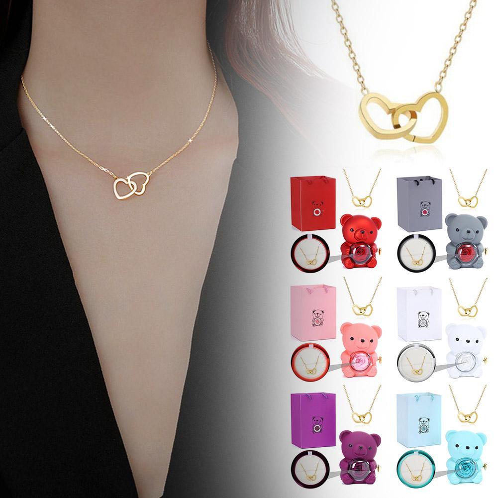 thumbnail image 4 of SGACAI Collar de corazón grabado con caja de regalo de oso rosa real, oso rosa eterno, regalos para mujeres con collar de corazón, regalos de cumpleaños para su madre, esposa, novia, abuela en San, 4 of 7