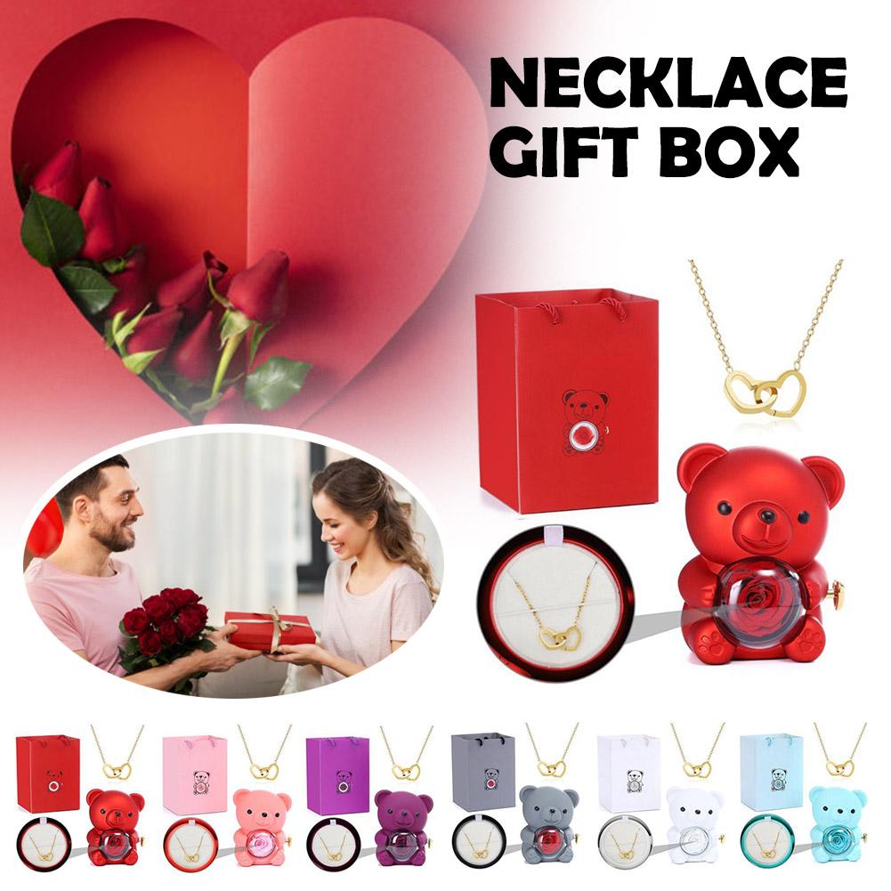 thumbnail image 3 of SGACAI Collar de corazón grabado con caja de regalo de oso rosa real, oso rosa eterno, regalos para mujeres con collar de corazón, regalos de cumpleaños para su madre, esposa, novia, abuela en San, 3 of 7