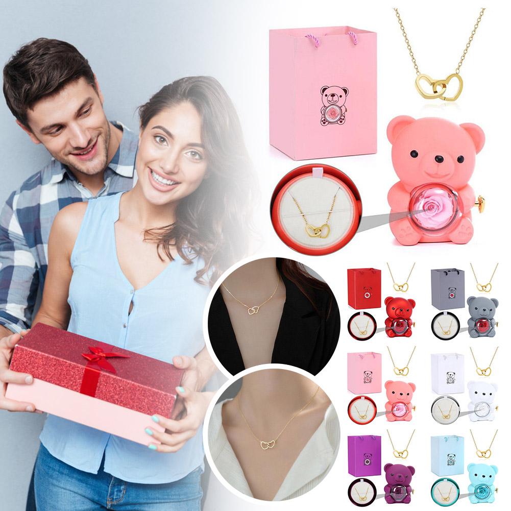 thumbnail image 5 of SGACAI Collar de corazón grabado con caja de regalo de oso rosa real, oso rosa eterno, regalos para mujeres con collar de corazón, regalos de cumpleaños para su madre, esposa, novia, abuela en San, 5 of 7