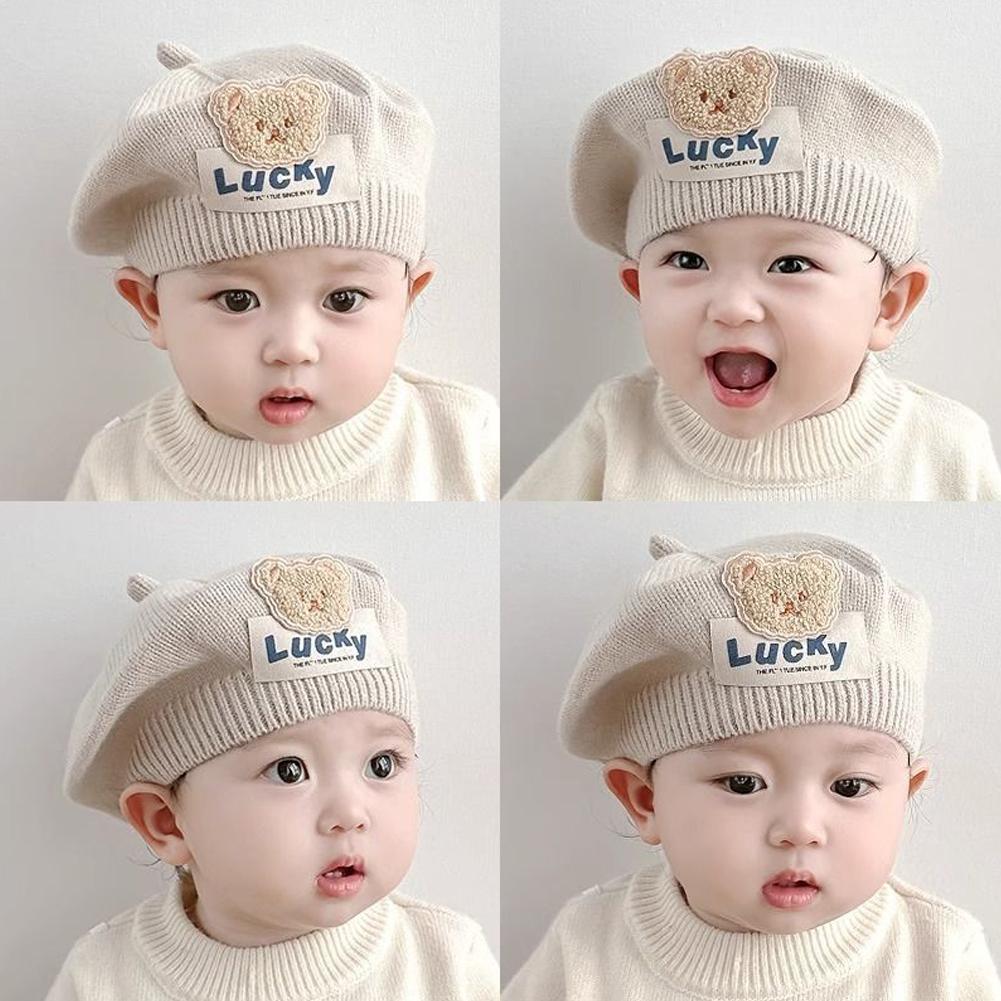 thumbnail image 3 of Wartleves Boina para niños, gorro de lana de punto con forma de osito de peluche para otoño e invierno;, 3 of 7